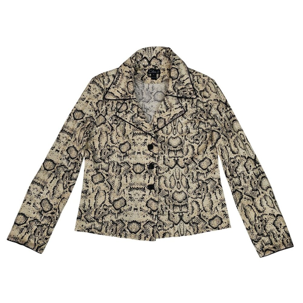 Clara S. Allover Snake Print Button-Up Allover Sequin Jacket Women's Size Large - Picture 2 of 13